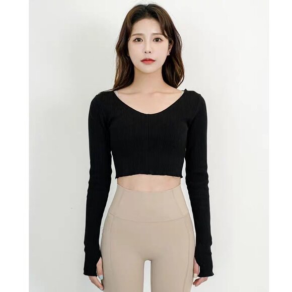 ARE YOU AM I Cropped U Neck Long Sleeve T Shirt - Picture 3 of 3